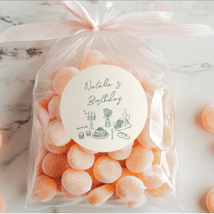 Sticker Rond Vaisselle Écrite À La Main Verte Anniversaire Dîne