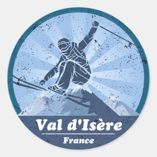 Sticker Rond Val d'Isère Station de Ski - Skieur (Devant)