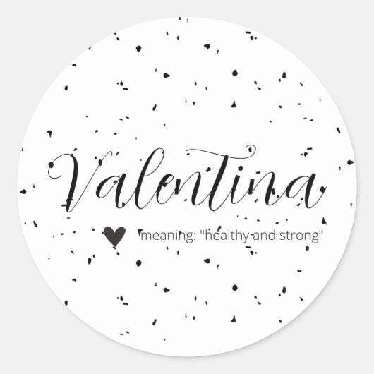Sticker Rond Valentina Nom Signification Minimal moderne Noir B (Devant)