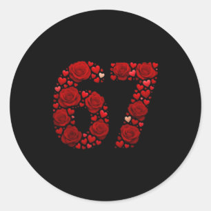 Sticker Rond Valentine 67 Mème Rose Cœurs Drôle Six Sept Vale
