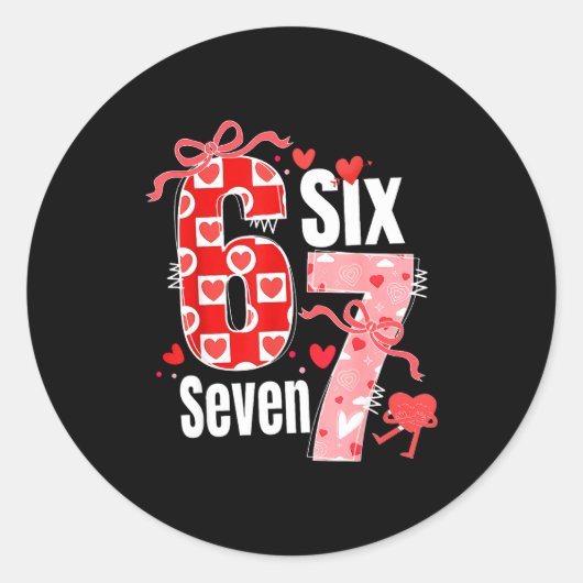 Sticker Rond Valentine 67 Six Seven Heart Coquette Bow Valentin (Devant)