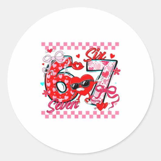 Sticker Rond Valentine 67 Six Seven Meme Dabbing Hearts Matchin (Devant)