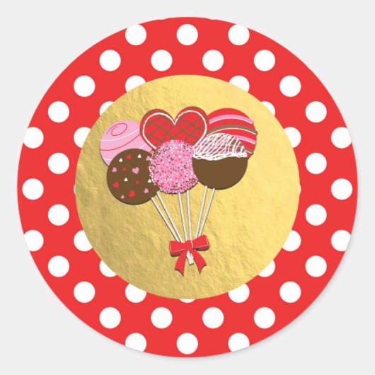 Sticker Rond Valentine Cake Pops Cakepops Red Pois en faveur (Devant)