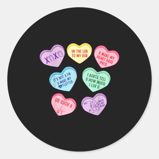 Sticker Rond Valentine Cardiologist Hearts Candy Ekg Tech Telem (Devant)