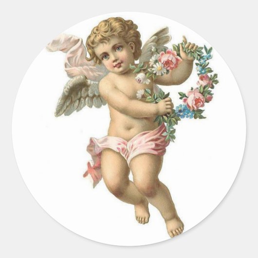 Sticker Rond Valentine Cherub, Victorienne vintage (Devant)