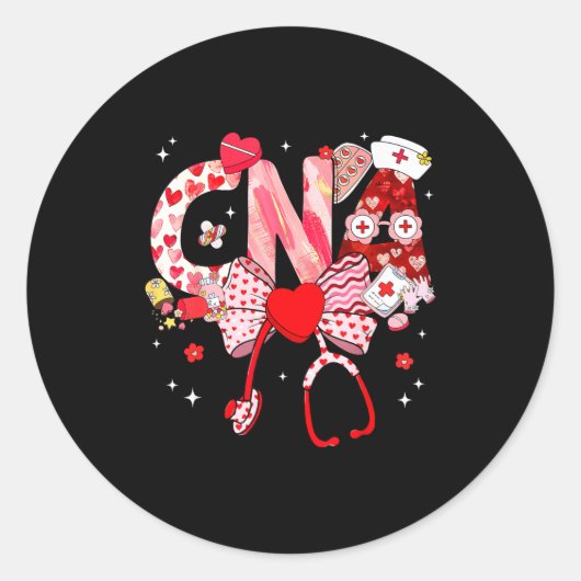 Sticker Rond Valentine Cna Nurse Coquette Bow Stethoscope Girl (Devant)