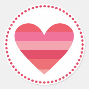 Sticker Rond Valentine   Coeur rose rayé