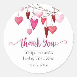 Sticker Rond Valentine Coeurs roses Baby shower Merci