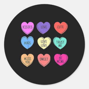 Sticker Rond Valentine Conversation Coeurs Candy Heureux Valent