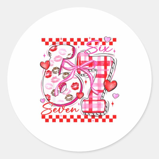 Sticker Rond Valentine Funny Six Seven 6 7 Meme Slang Men Women (Devant)