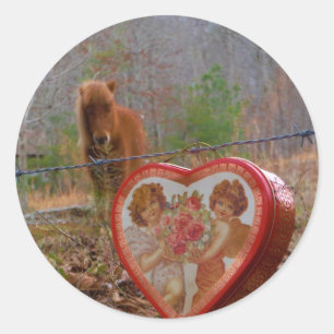 Sticker Rond Valentine Heart Miniature Brown Horse