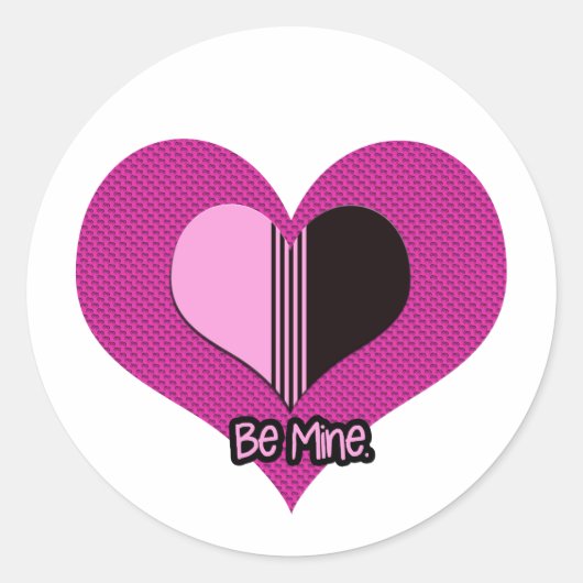 Sticker Rond Valentine Heart Pink and Black Be Mine (Devant)