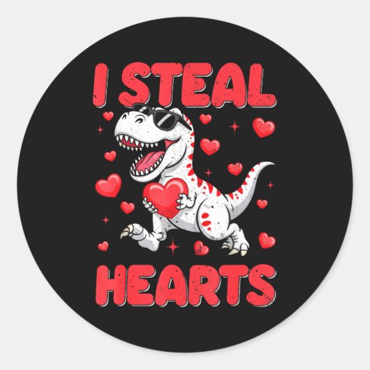 Sticker Rond Valentine I Steal Hearts Trex Dino Toddler Kids Ba (Devant)