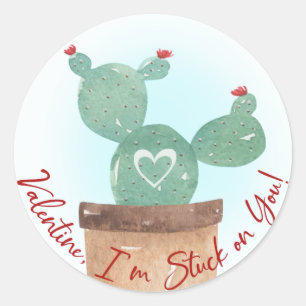 Sticker Rond Valentine, je suis coincé sur toi Cactus