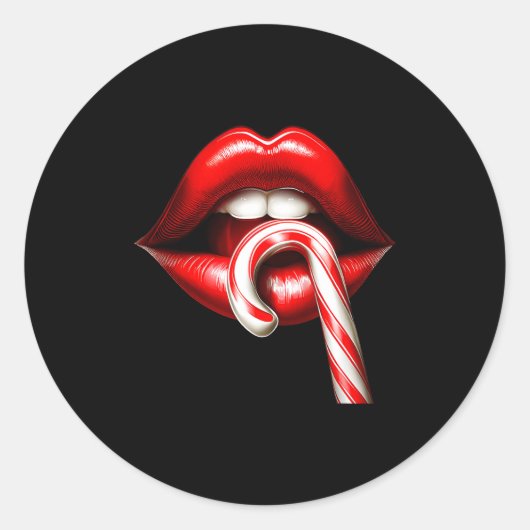 Sticker Rond Valentine Lips Kisses Valentines Funny Candy Cane (Devant)