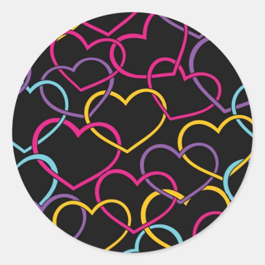 Sticker Rond Valentine Motif avec Coeurs de couleurs (Devant)