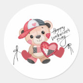 Sticker Rond Valentine Ours avec Casquette (Devant)