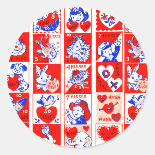 Sticker Rond Valentine Retro Love Hugs Motif