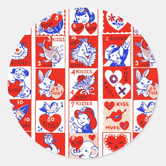 Sticker Rond Valentine Retro Love Hugs Motif (Devant)