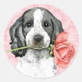 Sticker Rond Valentine Rose anglais Cocker Spaniel (Devant)