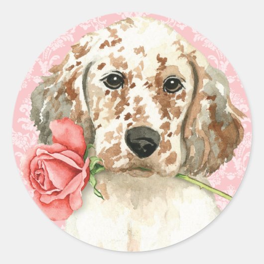 Sticker Rond Valentine Rose Anglais Setter (Devant)