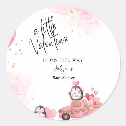 Sticker Rond Valentine rose bébé douche (Devant)