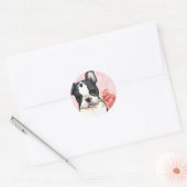 Sticker Rond Valentine Rose Boston Terrier (Enveloppe)