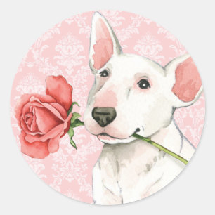 Sticker Rond Valentine Rose Bull Terrier