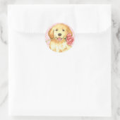 Sticker Rond Valentine Rose Golden Retriever (Sac)
