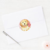 Sticker Rond Valentine Rose Golden Retriever (Enveloppe)
