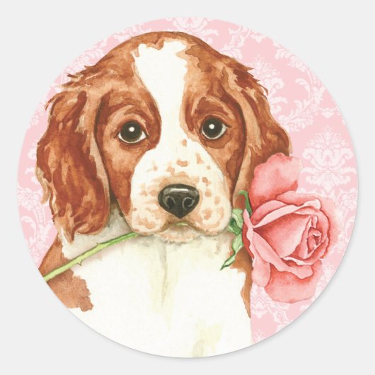 Sticker Rond Valentine Rose Welshie (Devant)