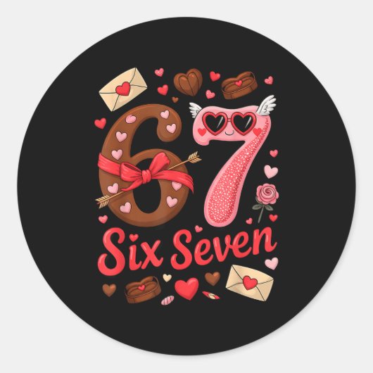 Sticker Rond Valentine’s Day 67 Meme Filled With Hearts Funny S (Devant)