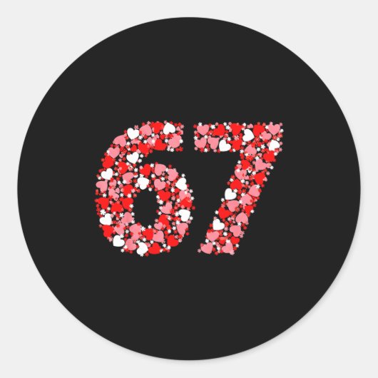 Sticker Rond Valentine’s Day 67 Meme With Hearts Funny Six Seve (Devant)