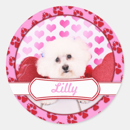 Sticker Rond Valentines - Bichon Frise - Lilly (Devant)