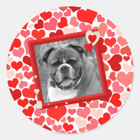 Sticker Rond Valentines Boxer Chien Coeurs (Devant)