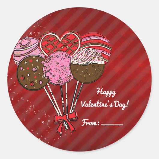 Sticker Rond Valentine's Cake Pops Cute Custom Party Favour (Devant)