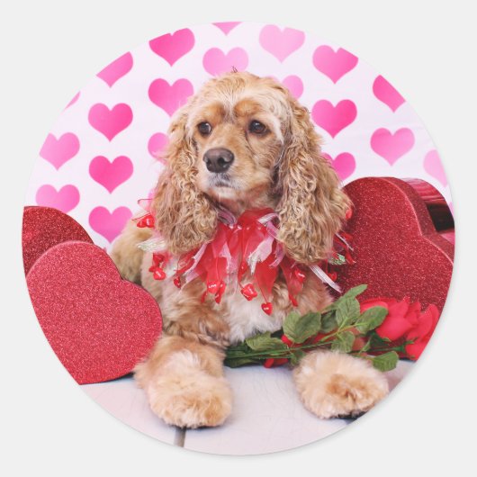 Sticker Rond Valentines - Cocker Spaniel - Bella (Devant)