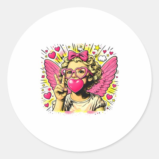 Sticker Rond Valentines Cute Cupid Heart Angel Love Holiday Com (Devant)