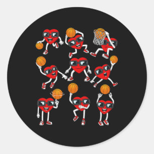 Sticker Rond Valentines Day Basketball Heart Dunking Dribbling