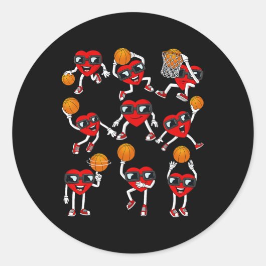 Sticker Rond Valentines Day Basketball Heart Dunking Dribbling (Devant)