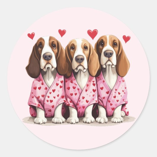 Sticker Rond Valentines Day Basset Hound Dogs (Devant)