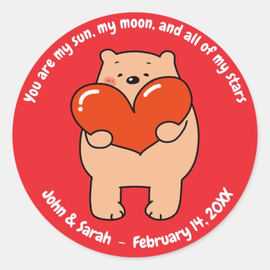 Sticker Rond Valentine's Day Bear Heart (Devant)