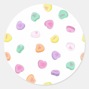 Sticker Rond Valentines Day Candy Hearts Motif