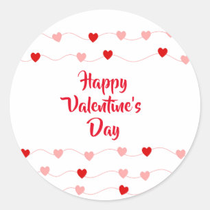 Sticker Rond Valentines Day Coeurs rose et rouge