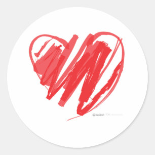 Sticker Rond Valentines Day Crayon Heart - maman enfants amour