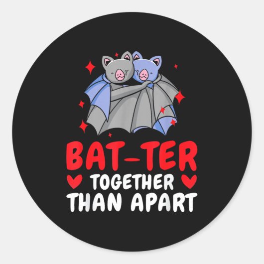 Sticker Rond Valentine's Day Cuddling Cute Bats Couple Bat Vale (Devant)