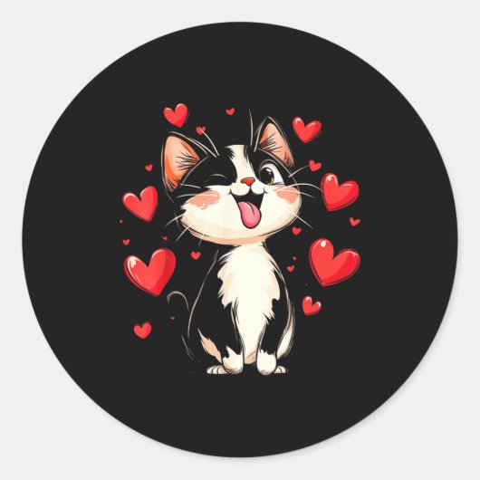 Sticker Rond Valentines Day Design With A Cat On It  (Devant)