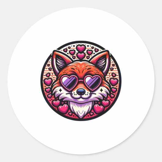Sticker Rond Valentines Day Fox And Matching Couples Foxes  (Devant)