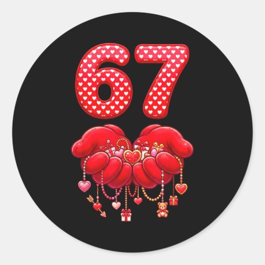 Sticker Rond Valentines Day Funny 67 Six Seven Valentine Heart  (Devant)