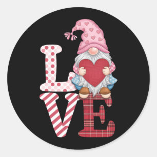 Sticker Rond Valentines Day Gnome Love Couple Cadeaux pour elle